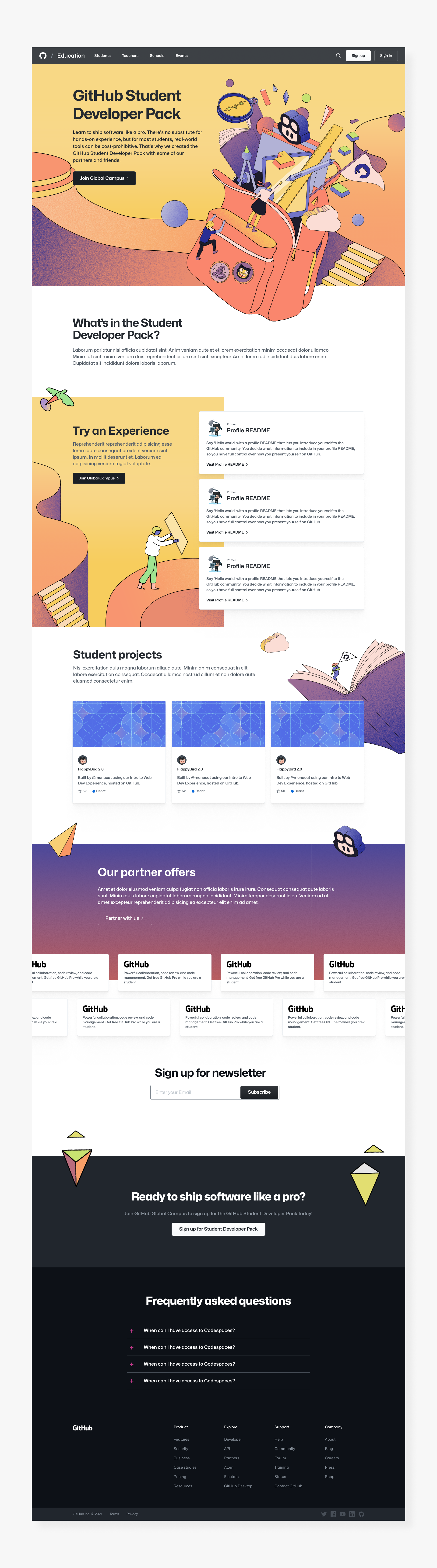 Student page concept — hero and program introduction