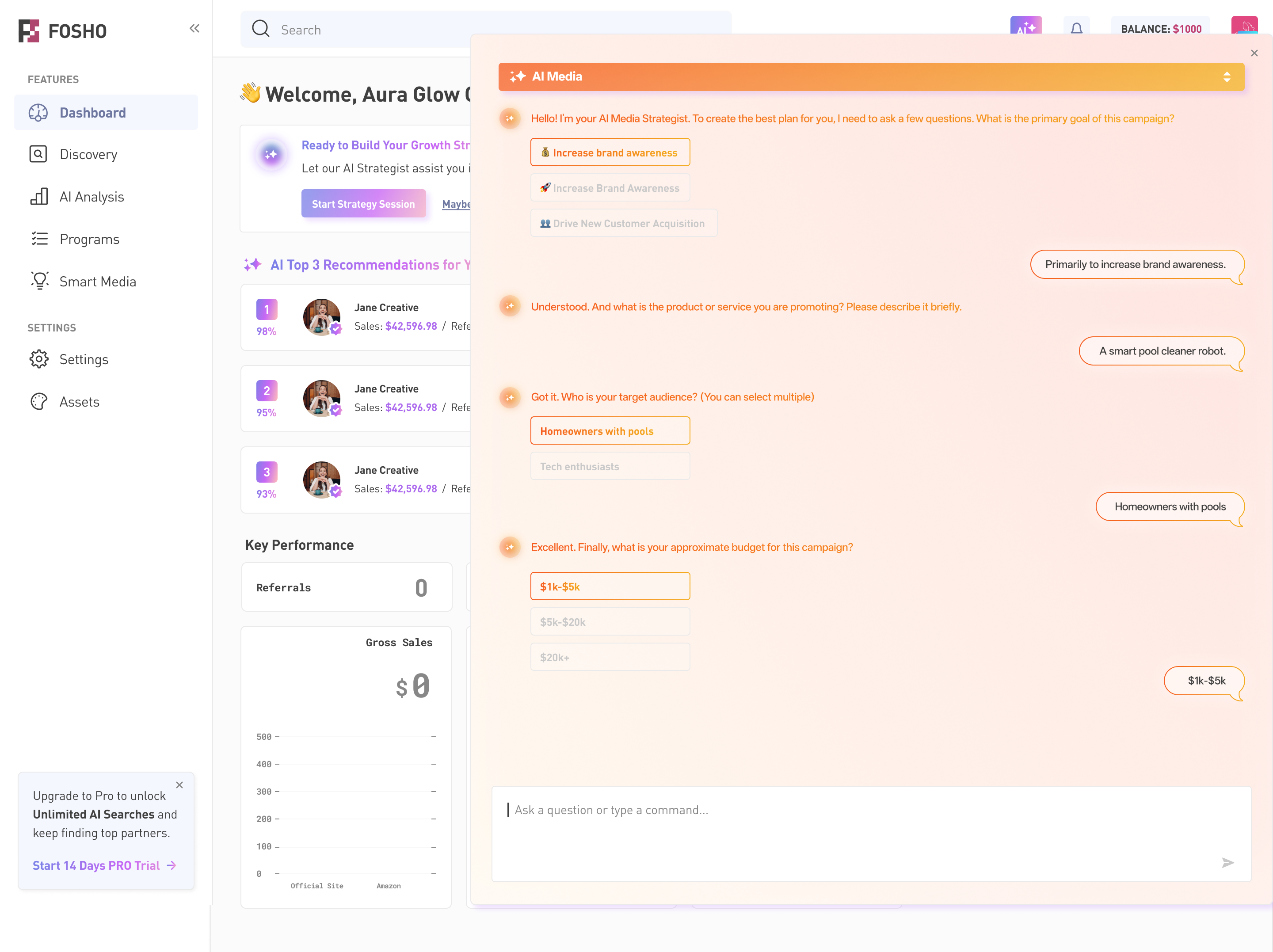 Guided brief — suggested choices and customer responses